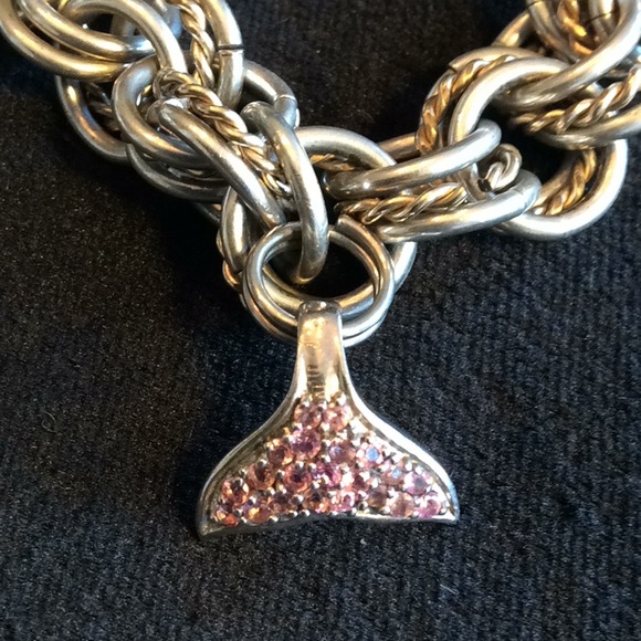 Marked 925 Pink Whale Tail Triple Link Bracelet - Picture 2 of 7